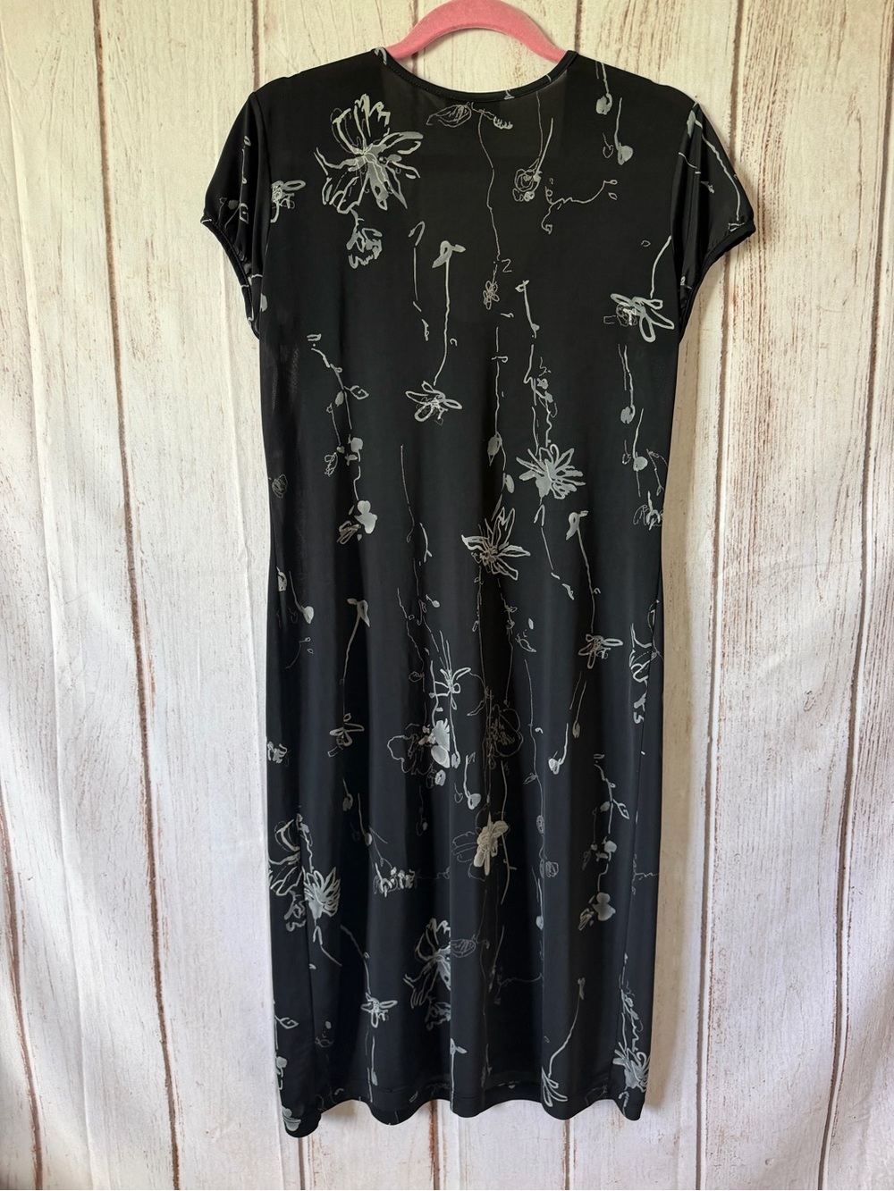 Vintage BCBG Dresses Semi Sheer Black Floral Print Short Sleeve Dress Size L Y2K - Picture 5 of 6